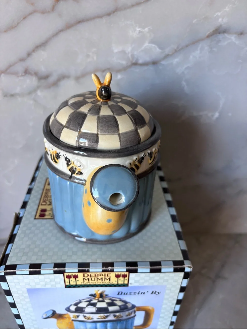 Debbie Mumm Buzzin' By Blue & Yellow Ceramic Teapot